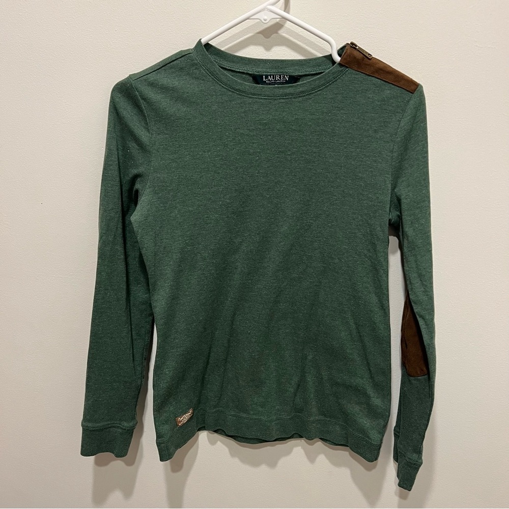 Lauren Ralph Lauren Green Zipper Shoulder Detail Long Sleeve elbow detail SZ Med